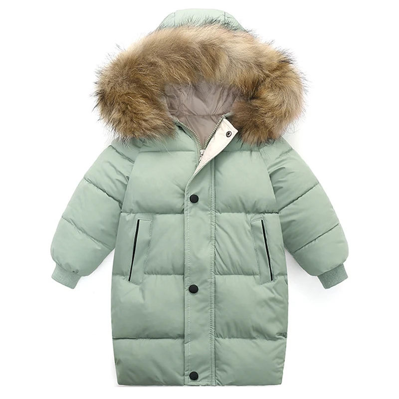 Winter children's hooded plush cotton jacket windbreaker coat New boys and girls medium length Plush waist cotton jacket