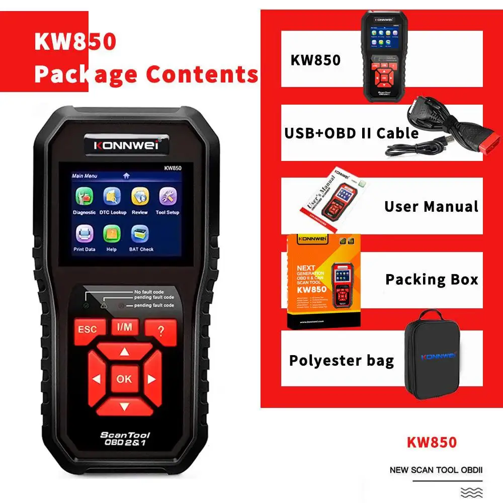 

Durable 2.8 Inch TFT Car Fault Scanner Car Code Reader EOBD OBD2 Cars Scan Portable KW850 Diagnostic Car Diagnostic Tool