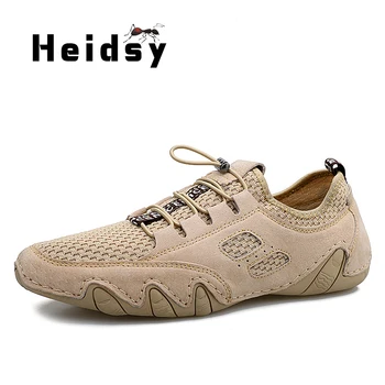 

New Genuine Leather Men's Shoes Comfortable Men Loafers Outdoor Fashion Casual Shoes Lace-Up Soft Driving Shoes Men Flats 38-46
