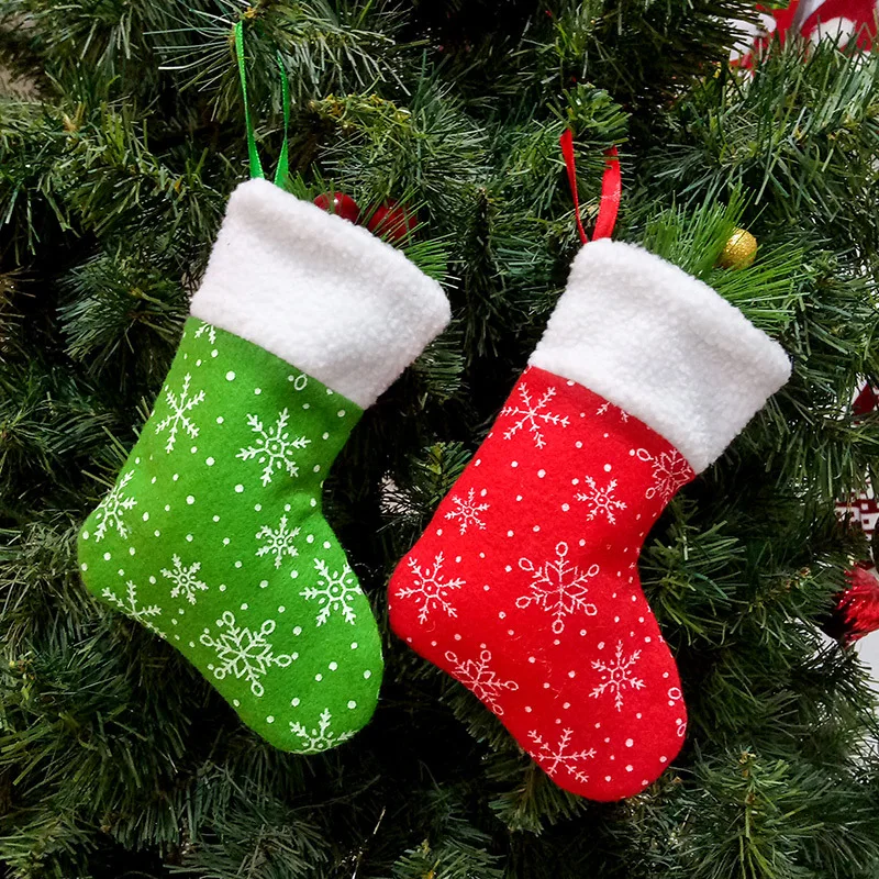 Hand-made большие носки рождественские украшения для подарков Карамельный цвет Снежинка праздник декоративные носки Рождественская елка украшения