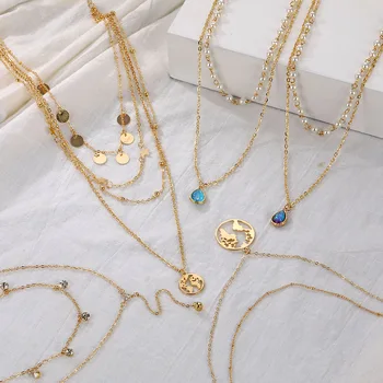 

ZOVOLI Bohemian Layered Round Coin Pendants Necklace Women Fashion Jewelry Multilayer Gold Long Chains Necklaces Jewelry Gift