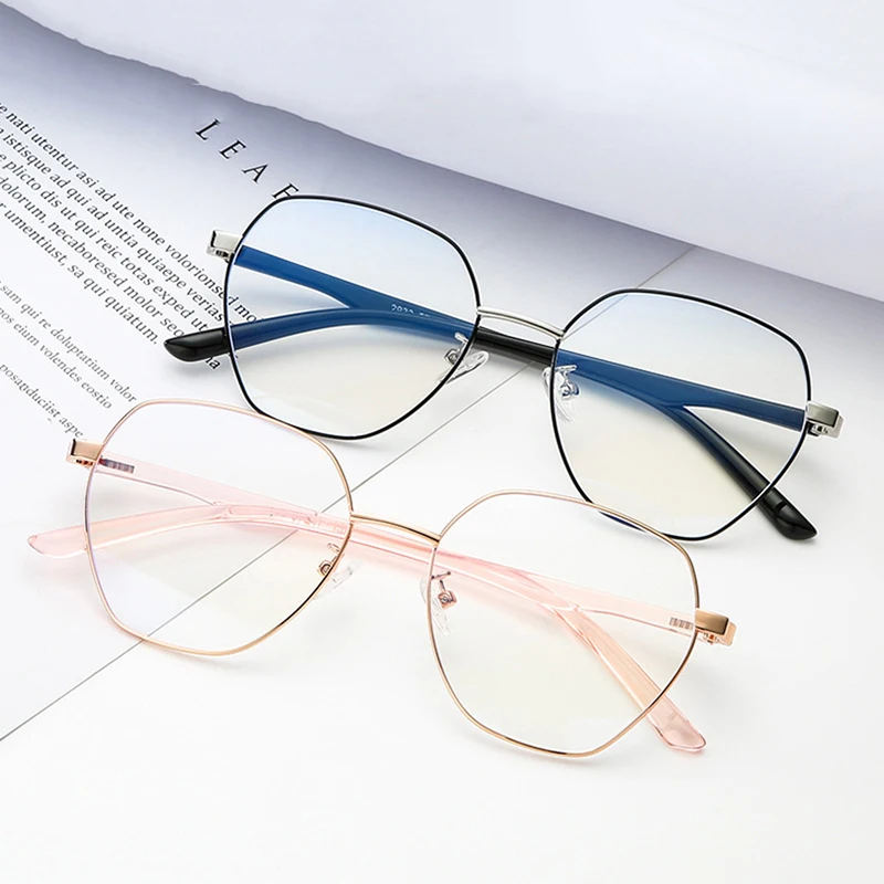 

Fashion trend polygon glasses frame Vintage art TR90 temples flat mirrors Men and women anti-blue eye glasses.
