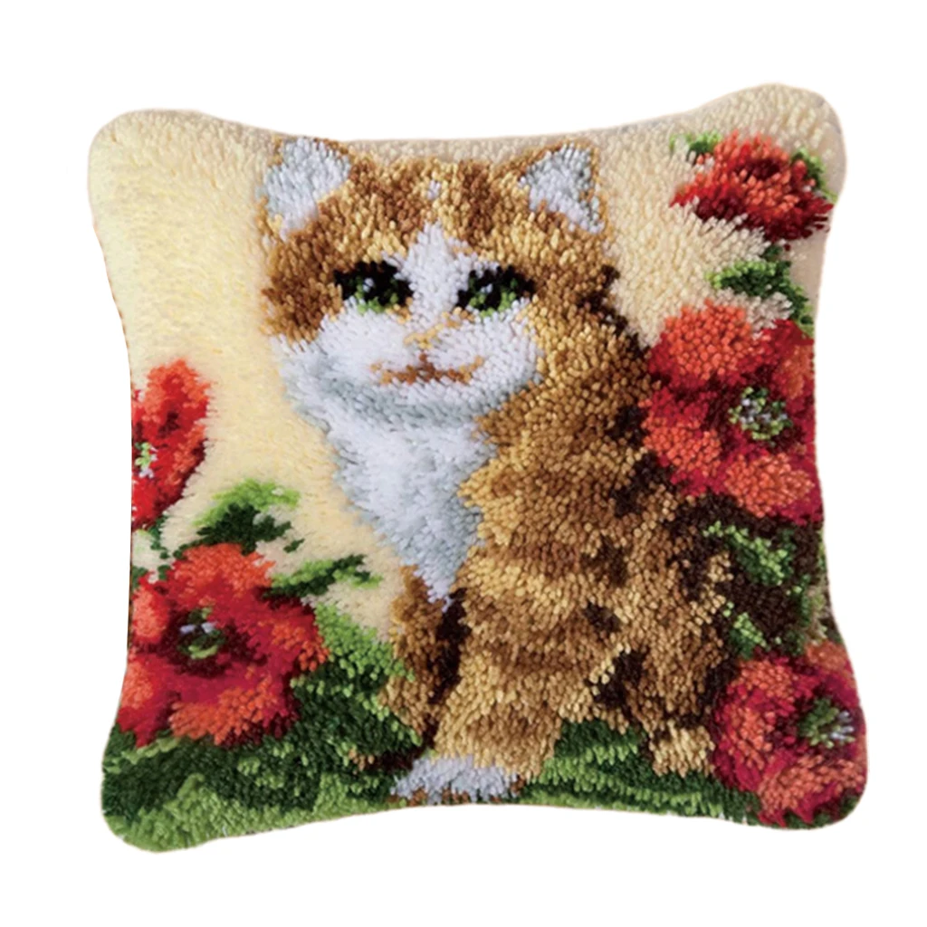 DIY Crochet Yarn Kits,Needlework Latch Hook Kit Unfinished Crocheting Rug Yarn Cushion Embroidery Carpet Set (43 x 43cm)