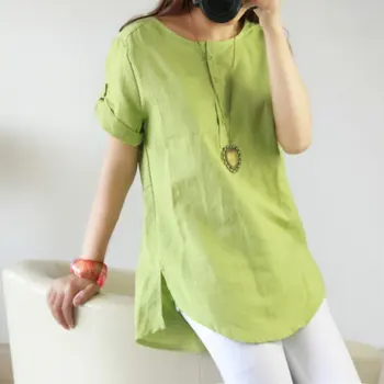 

New Summer Casual Women Shirts Woman Clothes Short Sleeve Loose Cotton Linen Women Tops Female Blouse