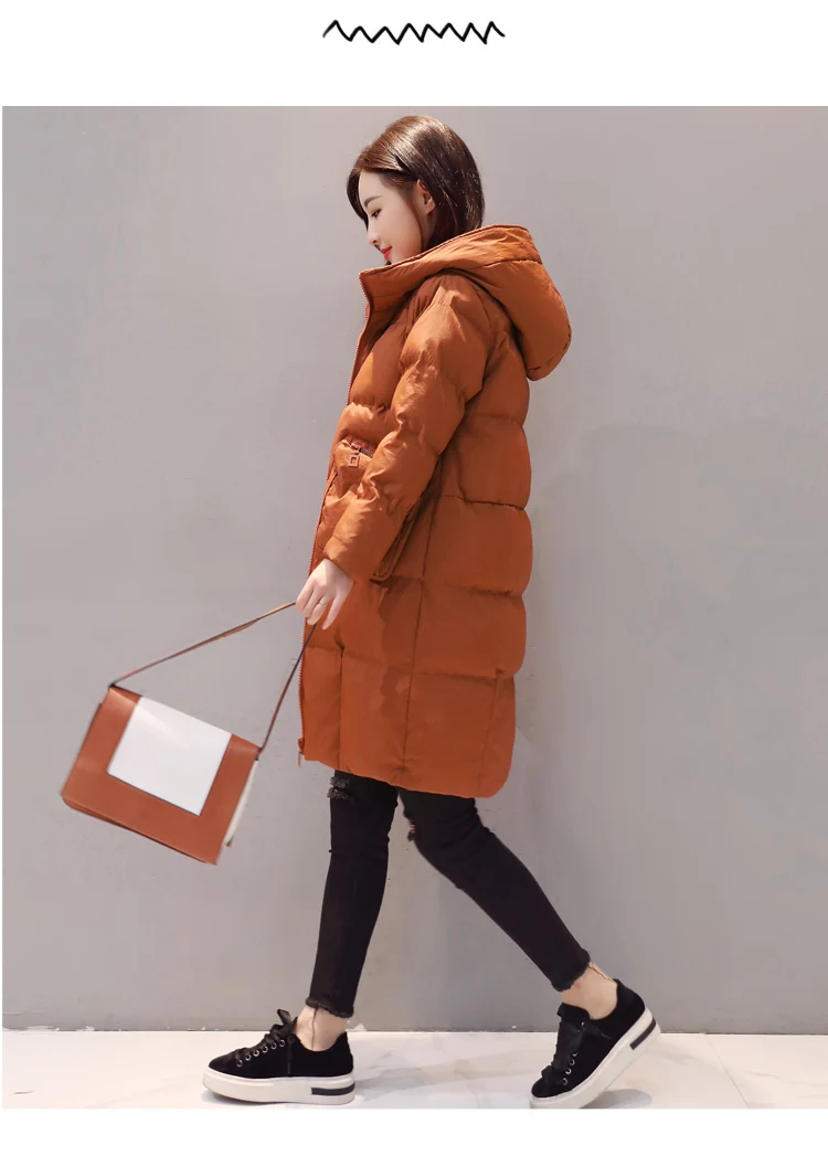 Long Sleeve Thick Mid-length Slim Fit Winter Convention Zipper Hooded Street Solid Color Cotton-padded Clothes/Cotton Coat
