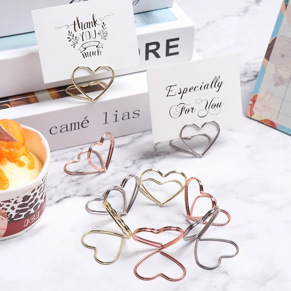 Card display stand 1PC Romantic Rose Gold Photos Clips Heart Shape Metal Wedding Place Card Holder Table Numbers Holder Paper Clamp Desktop Decor
