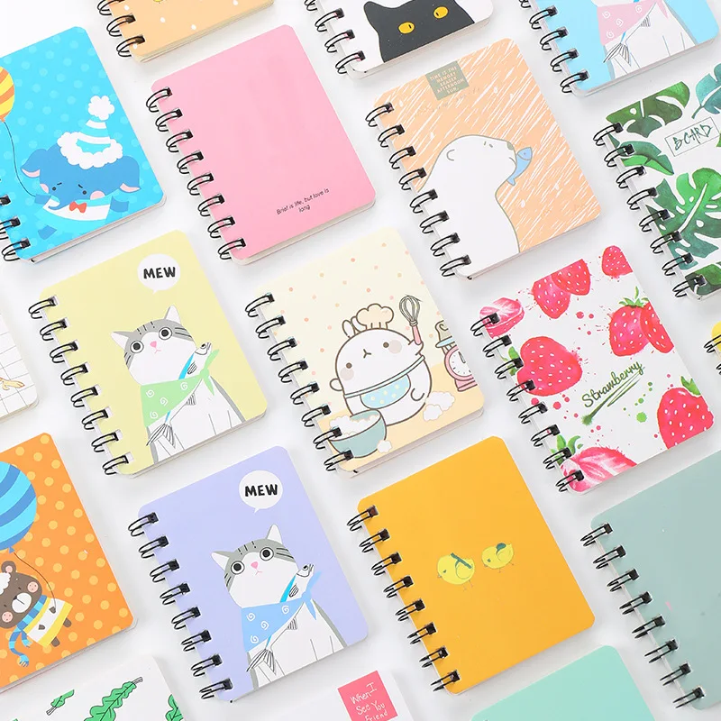 80Page A7 Korea Cartoon Anime Coil Notebook Small Notepad Animal Rollover Office School Learn Supplies Mini Kawaii Diary Journal