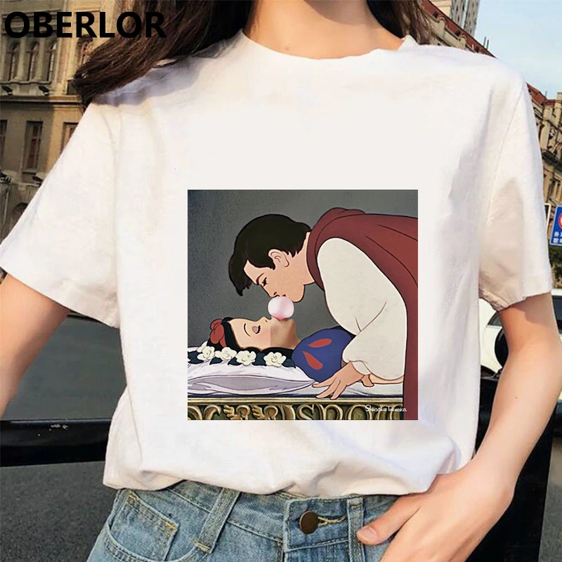 Camisetas Verano Mujer футболка принцессы с принтом Золушки женская летняя белая с коротким рукавом Harajuku Эстетическая одежда - Цвет: 501571