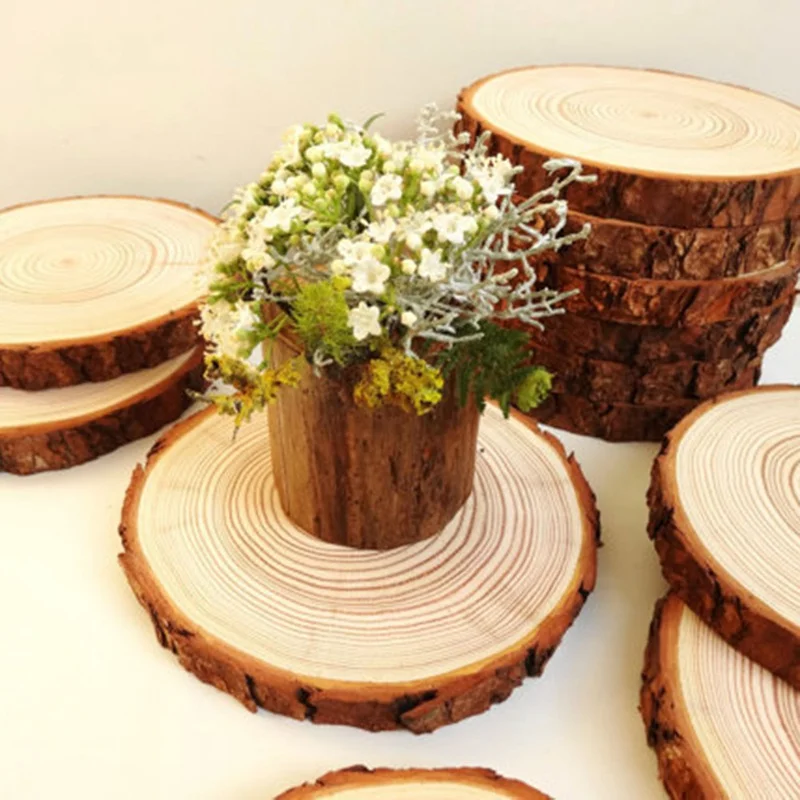 

Unfinished Natural Round Wood Slices Circles With Tree Bark Log Discs For DIY Crafts Wedding Party Painting Decoration