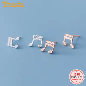 

Trustdavis 100% 925 Sterling Silver Cute Dazzling Notes CZ Stud Earrings Gift For Women Girls Kids Lady Silver 925 Jewelry DA456