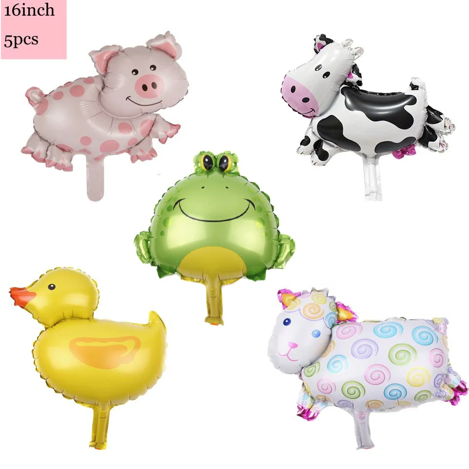 22pcs Farm Animal Theme Cow/Pig Balloons Tower Set 1-9inch Red Balloon Kids Happy Birthday Party Decoration Farm Party Supply 