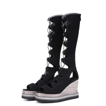 

YECHNE Women Open Teen Hooks Gladiator Sandals Peep To Platform Sandals High Hooks Sexy Lace Up Summer Wiggen Sandals 32-33