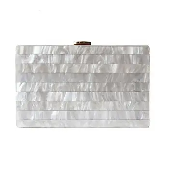 

THINKTHENDO Women Striped Patchwork Marble Clutch Evening Bag Bridal Party Acrylic Handbag