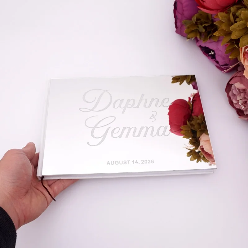 25x18cm Wedding Horizontal Signature Guestbook Acrylic Mirror White Blank Personalized Books Party Favors Bride Gifts