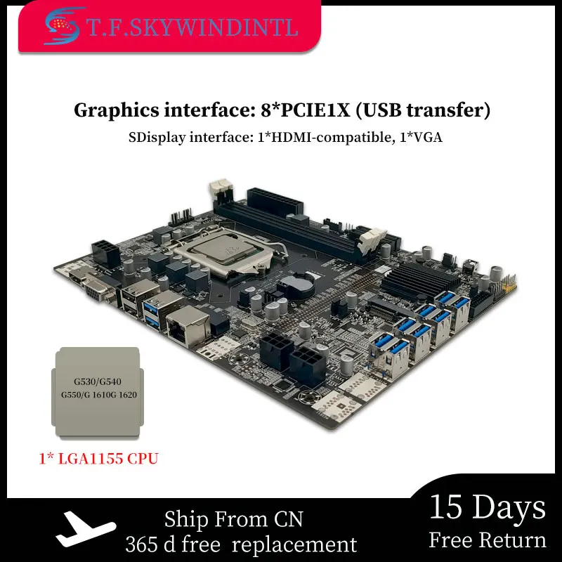 New TF B75-USB Mining Motherboard LGA115 DDR4 Support CPU+SATA DVI for Miner Dropship BTC Machine Bitcoin |