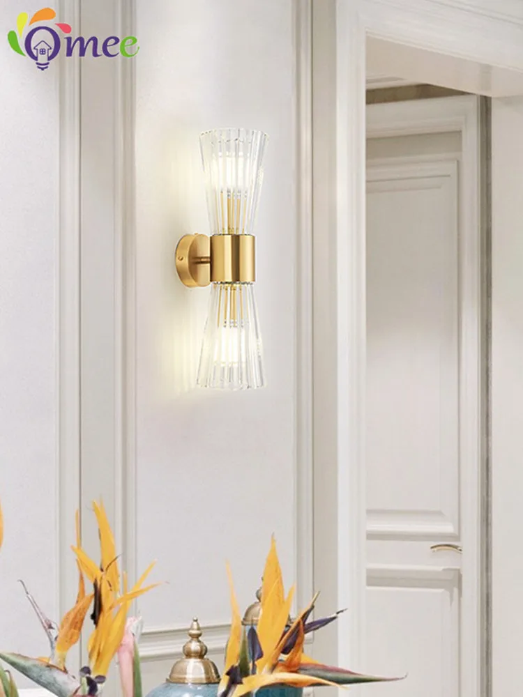 Nordic LED Wall Lamps Glass Bedroom Bedside Lamp Living Room Background Corridor Foyer Creative Sconce Wall LightS Fixture E14