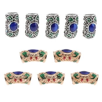 

10pcs DIY Dreadlock Beads Hair Braiding Tubes Pins Rings Cuff Clips Jewelry