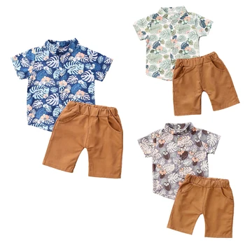 

Pudcoco 0-4Y Summer Infant Baby Boys Clothes Sets Floral Print Short Sleeve Single Breasted Shirts Tops+Shorts