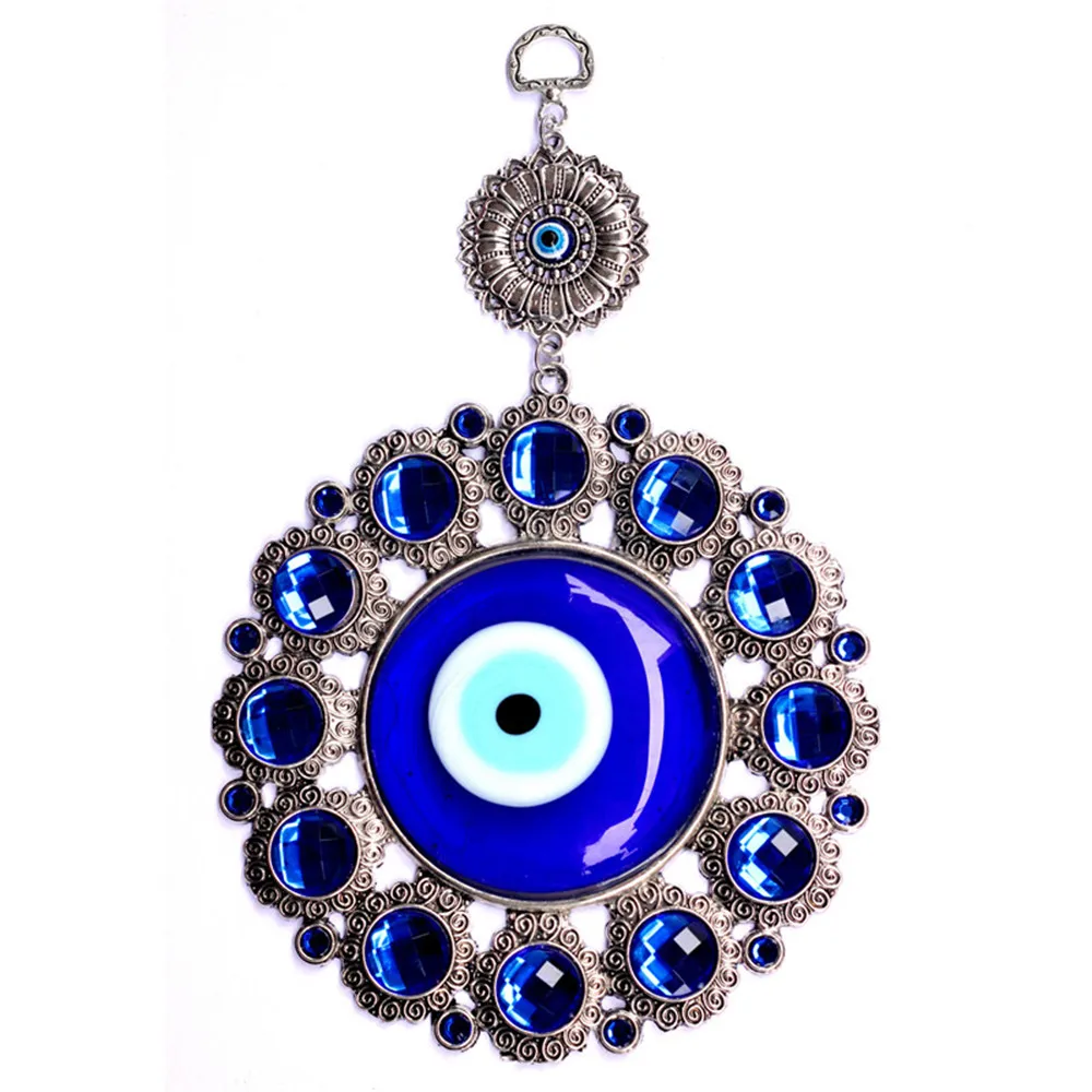 

Turkish Extra Large Evil Eye Accessories Diamond-Studded Blue Glass Alloy Eye Interior Muslim Home Decoration Petal Pendant