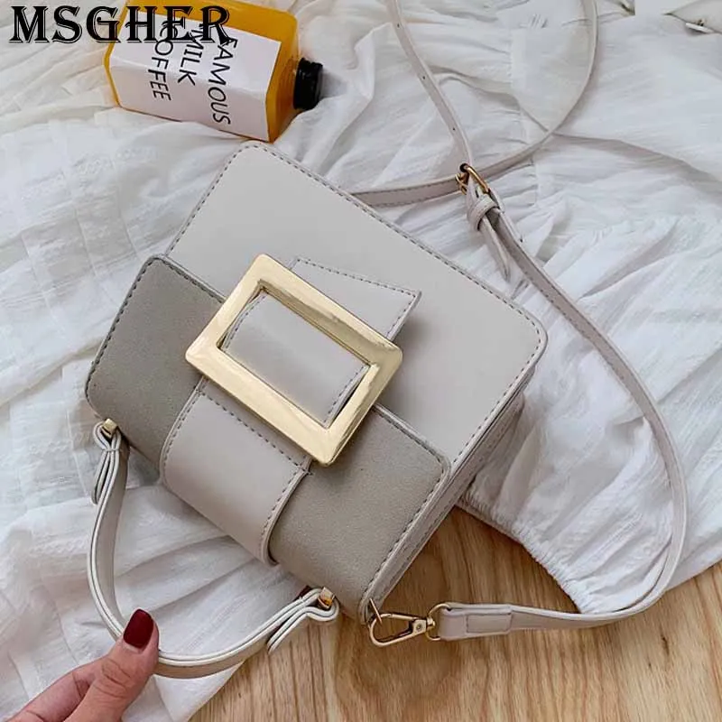 

MSGHER Solid Flap Women Bag Gold Metal Pane 2019 Summer Vintage Concise French Temperament Frosted Shoulder Lady Bag WB2868