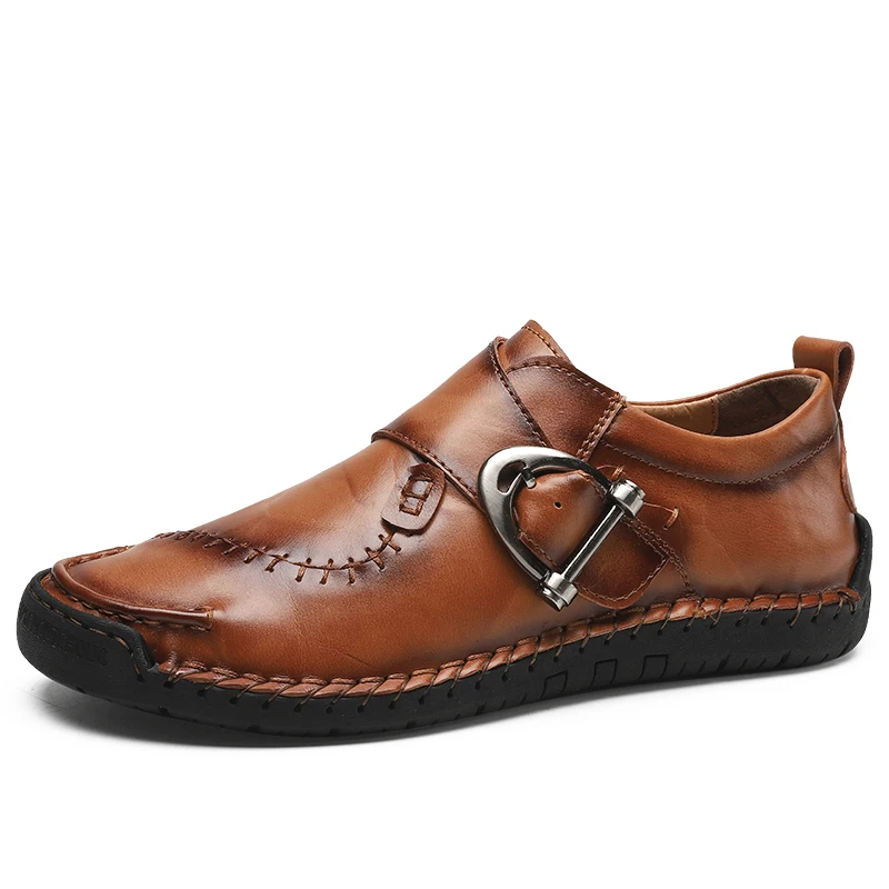 Классические туфли из натуральной кожи; мужская повседневная обувь; высококачественные мужские лоферы; кроссовки; мужские мокасины на плоской подошве; обувь размера плюс - Цвет: Yellow Brown Slip on