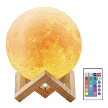 

Moon Lamp USB Kids Night Light 3D Print Moon Lamp with Wood Stand Remote & Touching Control 16 Colors & 4 Lighting Modes