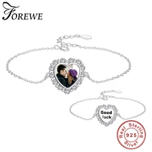 Удача сердце браслет с фото с кристаллом 925 стерлингового серебра персонализированные браслет с фото для женщин модные Аутентичные ювелирные изделия