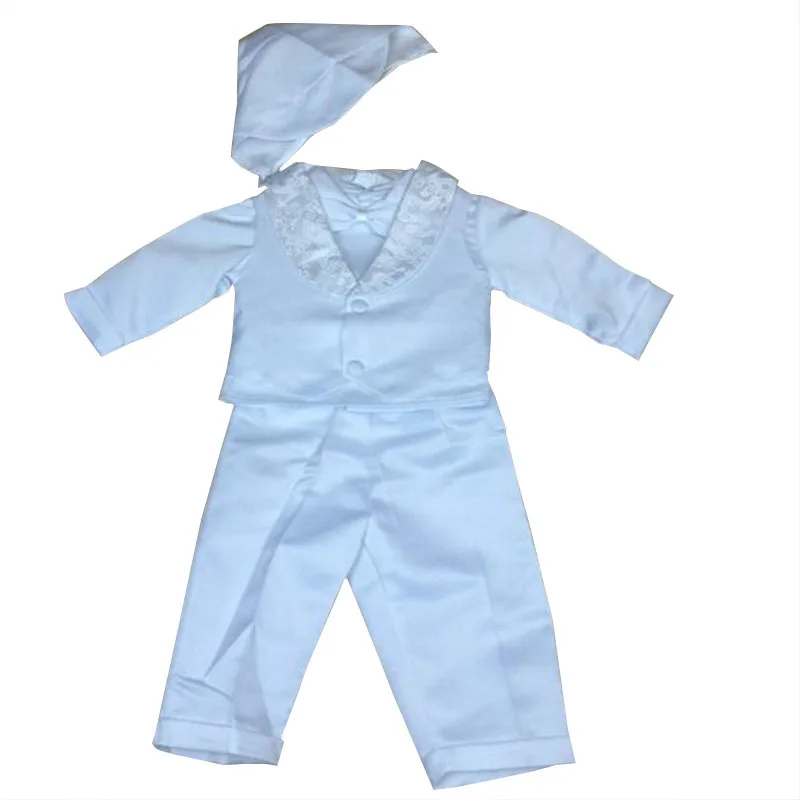 Toddler Boys White Christening Suit Boy Bow Tie Baptism Clothes Set