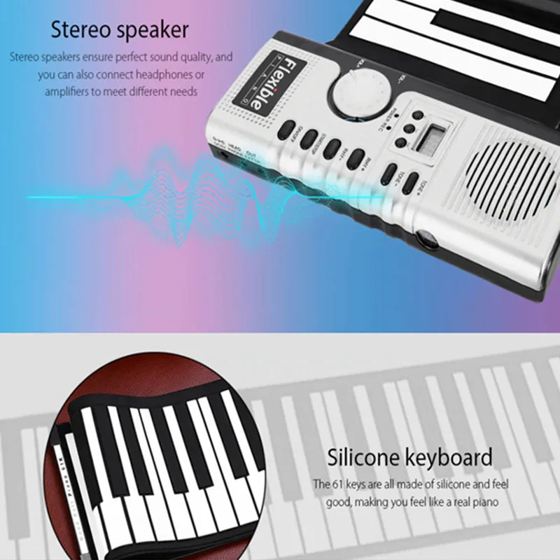 Портативная 61 клавиша рулон пианино USB MIDI клавиатура MIDI Controller Ручной Электронный фортепиано