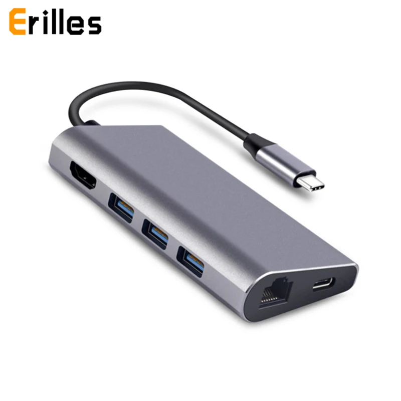 

USBC 3.1 to HDMI 4K 30HZ 1000M Gigabite Ethernet Rj45 Hub 3 USB 3.0 Splitter Type C PD Micro/SD Card for Macbook Extender Cable
