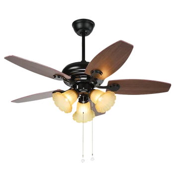 

American Retro Style 42 Inch Mute Bedroom Home Wooden Blade Fan Light E27 Remote Control High Quality Glass LED Ceiling Fan Lamp