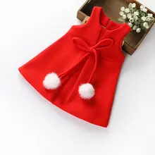 Детские платья для девочек; коллекция года; сезон осень-зима; новое платье с помпонами для маленьких девочек; платье принцессы без рукавов на Рождество