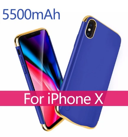 For iphone X Blue 5500 мАч/6000 мАч ультра тонкая батарея зарядное устройство чехол для iPhone X XS MAX XR батарея чехол банк питания чехол внешнее резервное зарядное устройство чехол - Цвет: For iphone X Blue