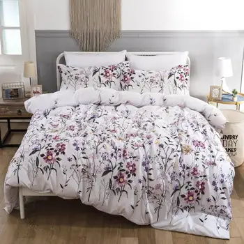 

43 White Color Bedding Set King Size Flower Printed Quilt Cover Bed Linen Set with Pillowcase Floral Double Bedding