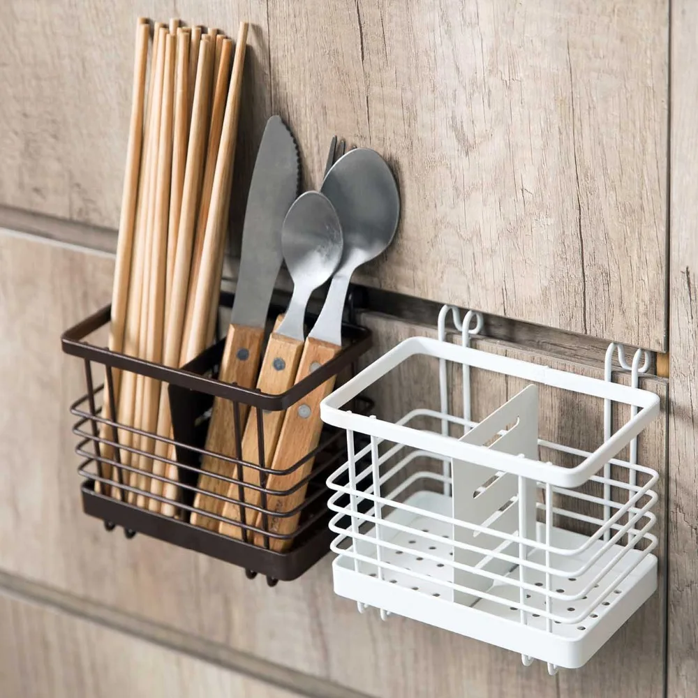 Iron Chopsticks Cage Spoon Fork Storage Rack Shelf Cutlery Organizer