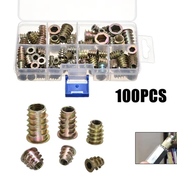 

100pcs M4/5/6/8/10 Zinc Alloy Die Cast Threaded Insert Nuts Hex Drive Insert Fixing Wood Screw Inserts Furniture Nuts Kit Set