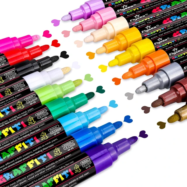 Uni Paint Permanent Marker, Medium Bullet Tip, Assorted Colors, 12/Set