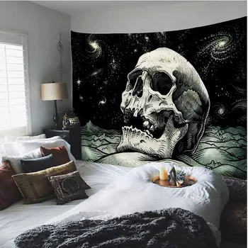

Psychedelic Black Skull Tapestry Wall Hanging Skull Series Pattern Dorm Decor Hippie Tapestry Wall Cloth Blanket Wall Tapestry