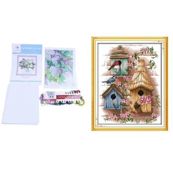 

2 Set DIY Hand Knitting Count Cross Stitch Set Embroidery Set 14CT - Chalet Bird Flower Vine & Purple Lilac Pattern