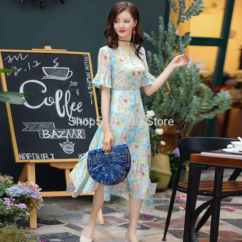 

2020 Xia Mingyuan Small Xiangfeng Silk Dress 2020 Xia Yangqi Mulberry Silk Floral Skirt