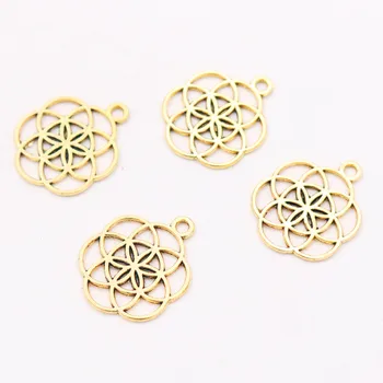 

15pcs Antique Gold Color Hollow Flower of Life Pendant DIY Retro Earring Necklace Jewelry Handicraft Making 26 * 20mm P34