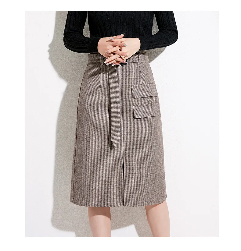 Модная приталенная миди облегающая юбка-карандаш вечерние до колена женские осенние кофейные юбки-пачки с поясом и разрезом