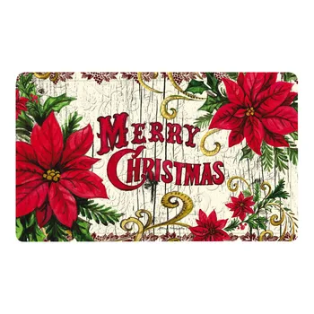 

Christmas Door Mat Merry Christmas Poinsettia Flower Red Mistletoe Holly Pattern Washable Doormats for Entrance Floor Mat
