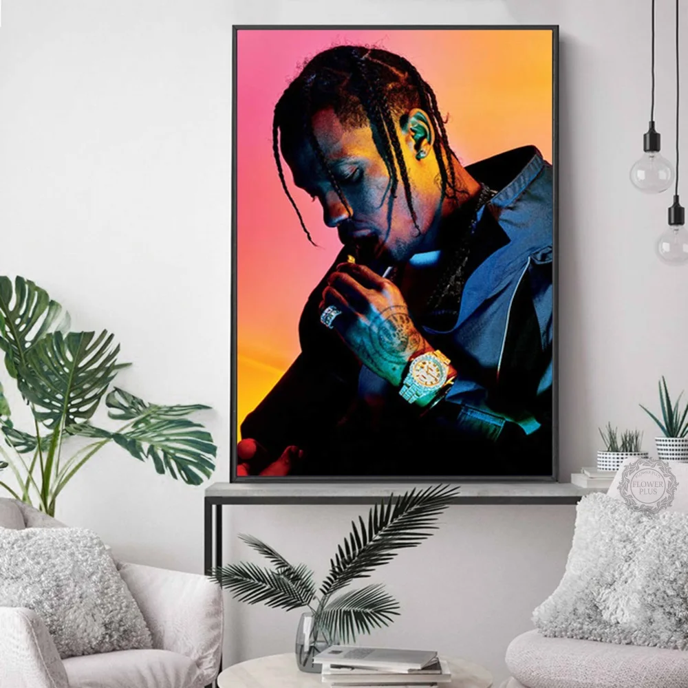 

Travis Scott Music Star Rap Hip Hop Rapper Fashion Model Art Painting Silk Canvas Poster Wall Home Decor