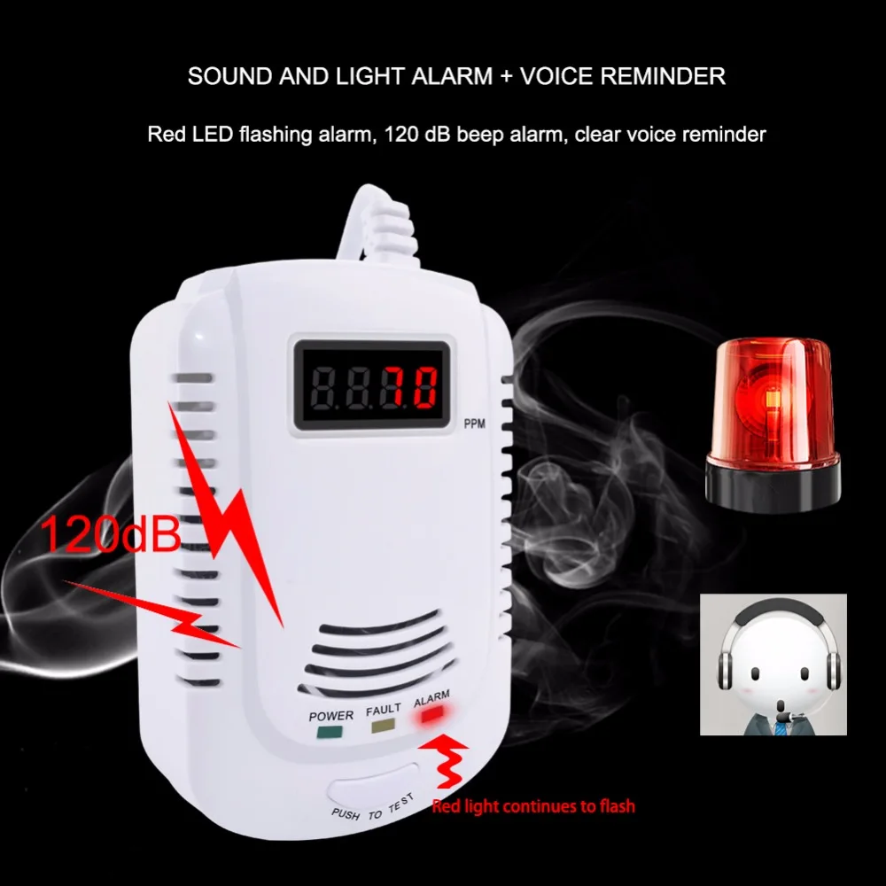 цена Gas Detector Home Natural Gas/Methane/Propane Alarm Leak Sensor Detector with LED Display EU plug