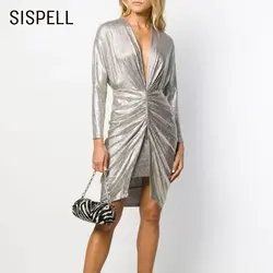 SISPELL сексуальное платье с рюшами женское платье с v-образным вырезом и длинным рукавом с высокой талией тонкие осенние платья