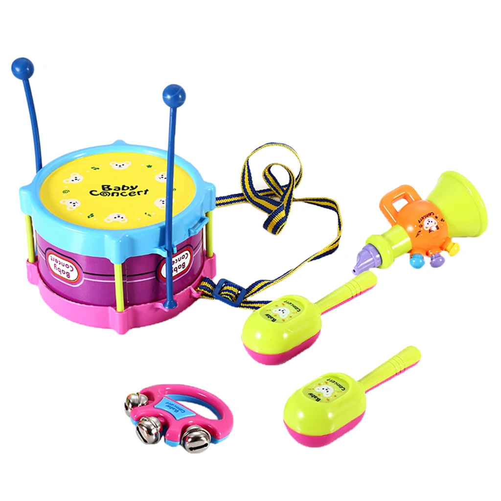 5 Pieces Drum Drumsticks Maracas Rattles Trumpet Kids/Baby Developmental Musical Instrument Toy Playset