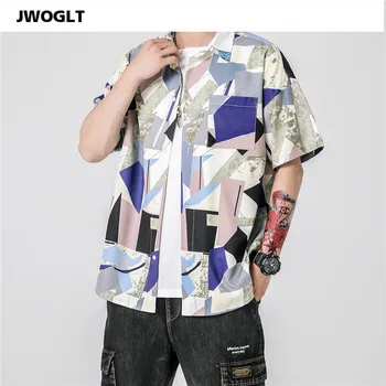

Summer Fashion Streetwear Harajuku Mens Color Block Shirts Korean Styles Button Down Short Sleeve Shirt 4XL 5XL