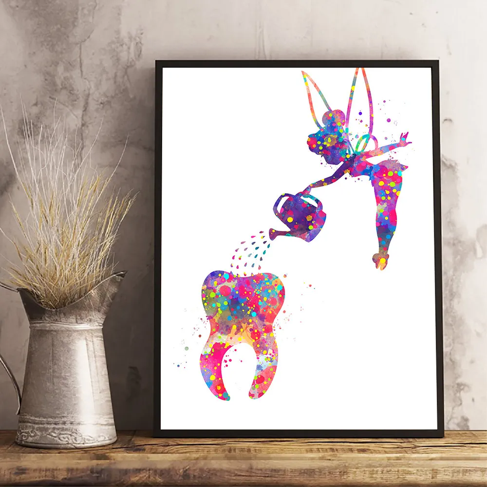 Dental-Art-Tooth-Fairy-Canvas-Painting-Watercolor-Wall-Art-Poster-Dental-Hygienist-Canvas-Print-Teeth-Wall (3)