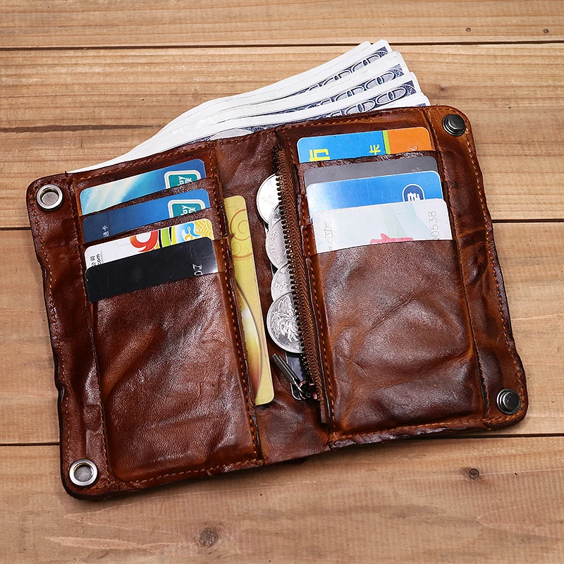 Portefeuille homme 100% cuir véritable, style vintage froissé, court, à deux volets, avec porte-cartes de crédit, poche zippée pour la monnaie._voghion.com